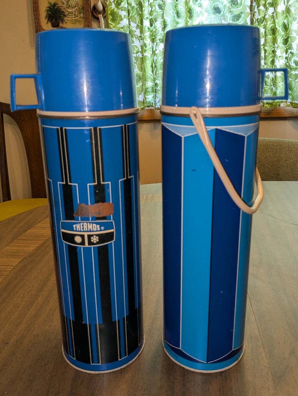 Vintage Blue Striped Thermoses